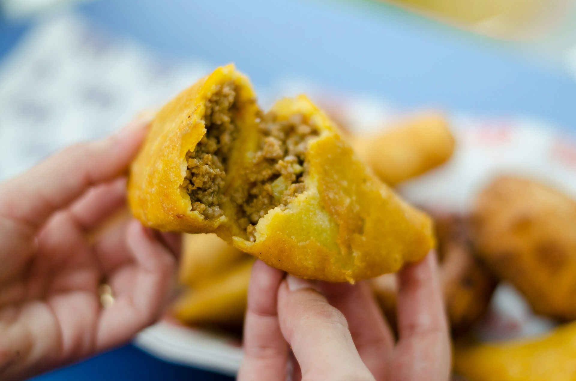 The interior of a fresh empanada.